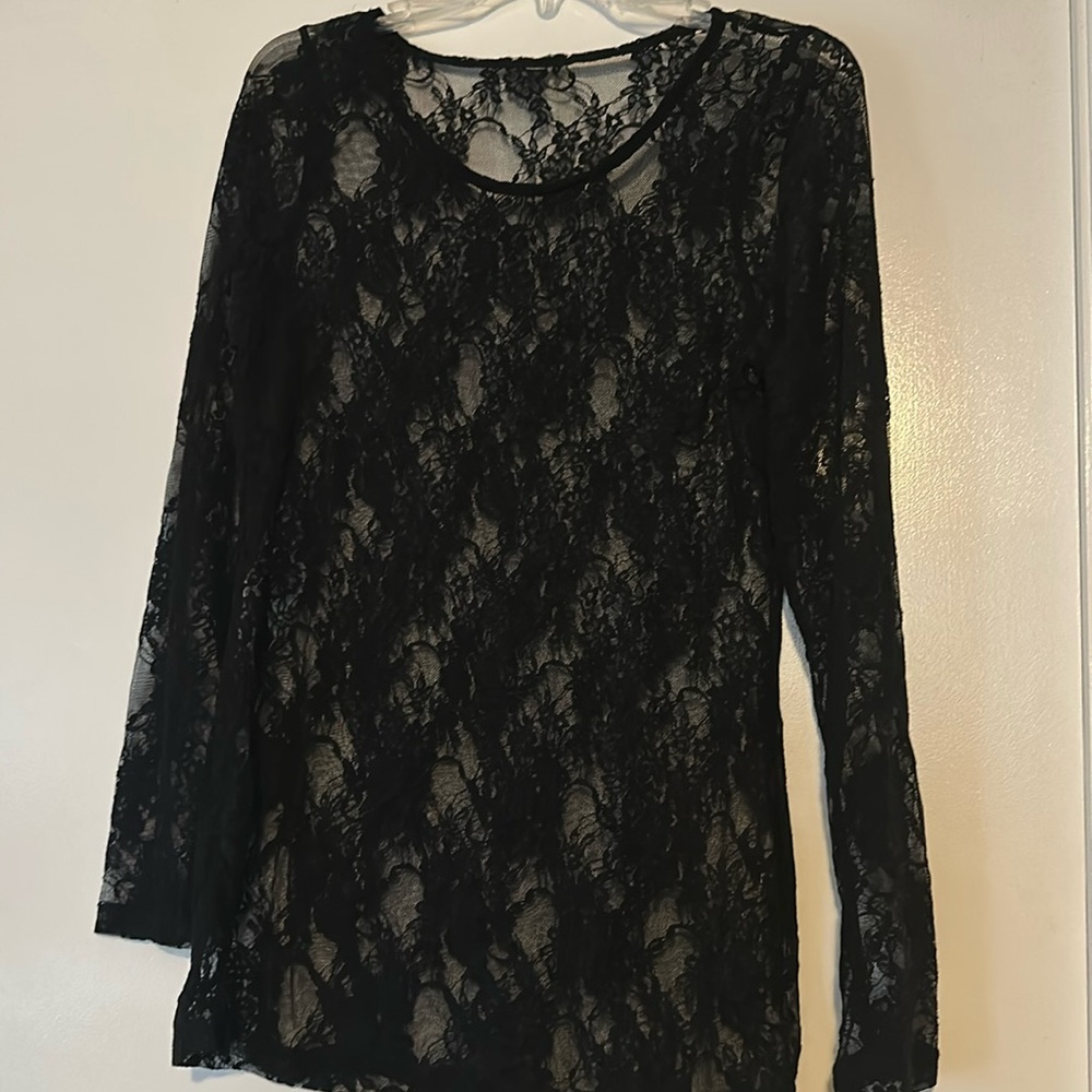 Sz L black lace top